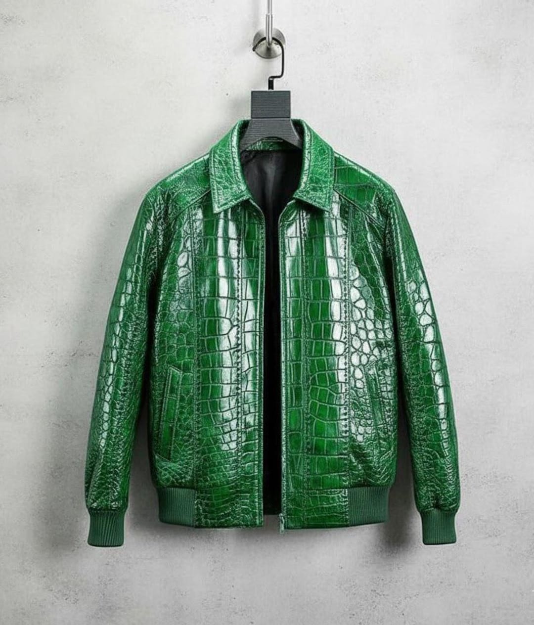 Handmade Green Crocodile Leather Jacket for Men & Women, Luxury