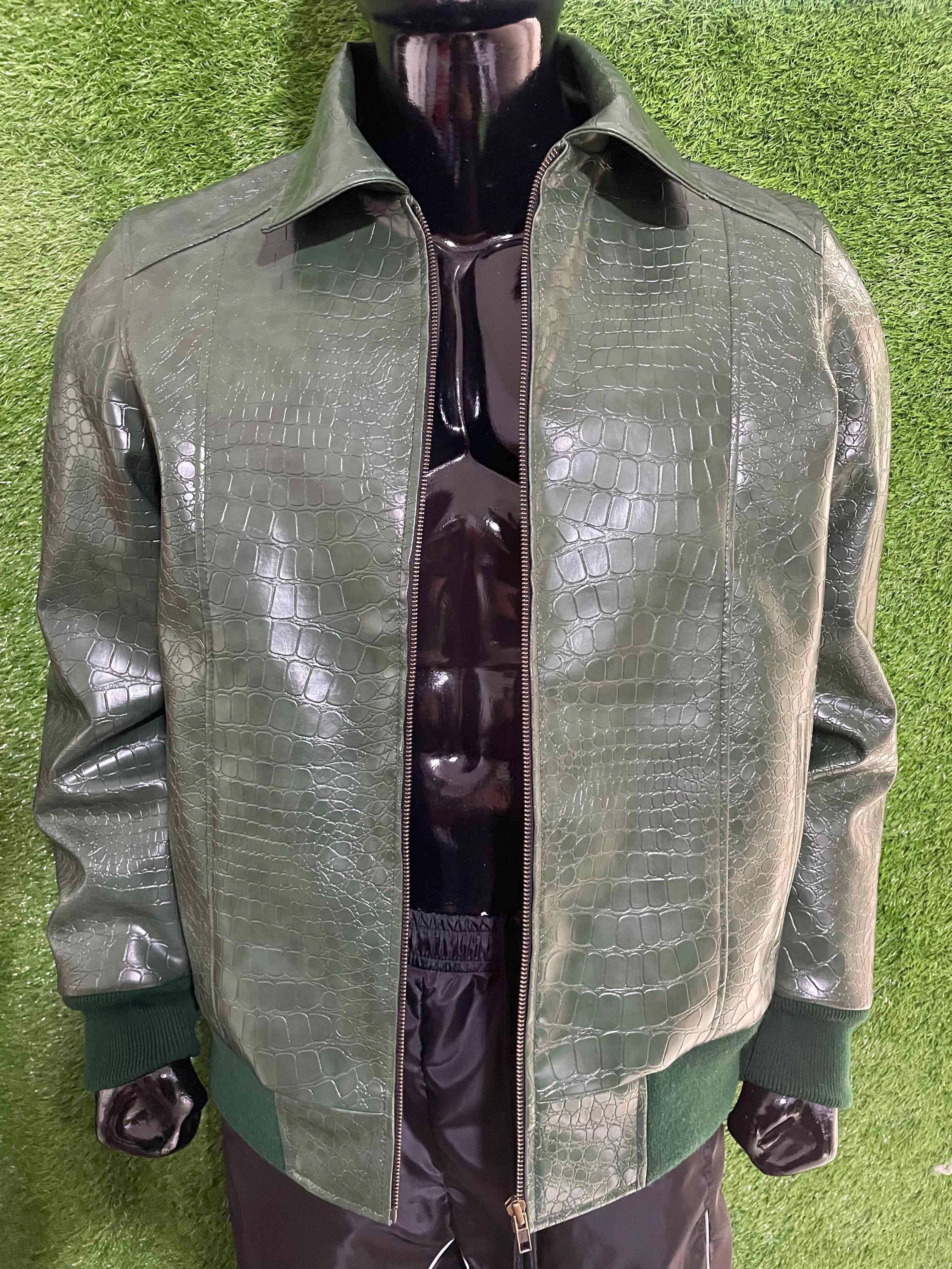 Handmade Green Crocodile Leather Jacket for Men & Women, Luxury