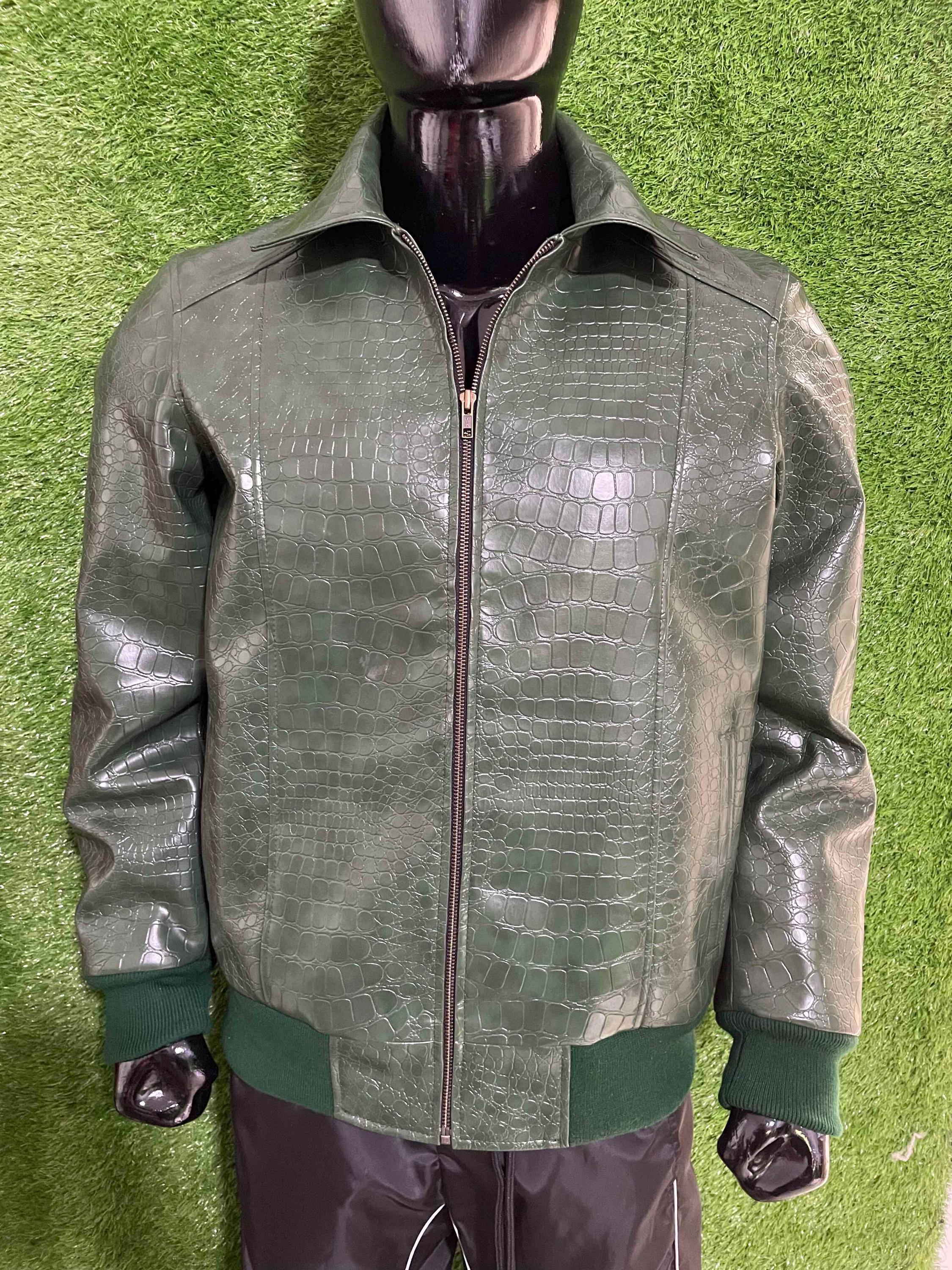 Handmade Green Crocodile Leather Jacket for Men & Women, Luxury