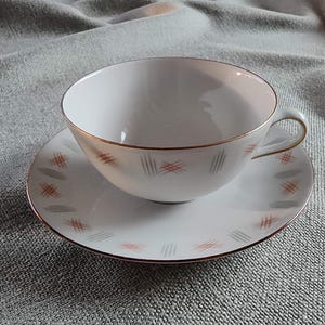 Servizio da 12 Seltmann Weiden, set da tè geometrico moderno di metà secolo, porcellana tedesca Bavaria vintage, tazzine da caffè con motivo atomico anni '50