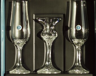 Vintage Rosenthal Monbijou Romantique Champagne Flutes & Candlestick Set, Classic Rose Collection, Rococo Style Gift Boxed, Germany