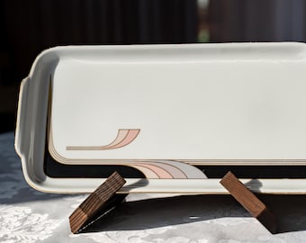 80s Winterling Bavaria Platter - Postmodern Geometric Porcelain Tray - Pink Black and Grey Curve Design - Vintage German Sandwich Plate