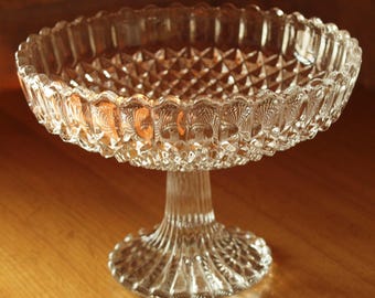 Unused Walther Glas Footed Bowl, New Old Stock with Original Label, Vintage German Crystal Style Centerpiece, 1970s Diamond Cut Fruit Dish
