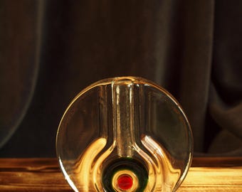 Walther Glas Disc Vase - Vintage German Art Glass Solifleur - Red & Green Bullseye Glass Decor - 1970s MCM Design - Scheibenvase