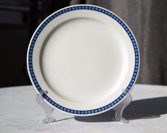 4 Vintage Bauscher Weiden Dinner Plates, Blue Polka Dot Border, German Porcelain 9 inch, Farmhouse Tableware, Set of 4 Bavaria China