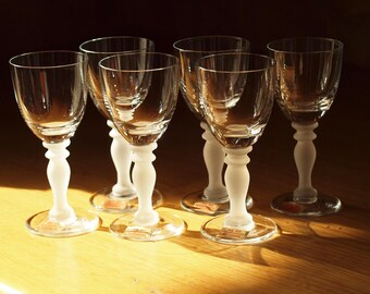 6pc Frosted Stem Liqueur Glasses - Vintage German Formano Crystal Set - New Old Stock with Labels - 1980s Minimalist Barware - Satin Glass