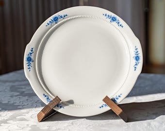 Eschenbach Bavaria Cake Serving Plates, Vintage German Blue Floral Porcelain Chargers, Scalloped Beaded Rim Dessert Plates Bavaria