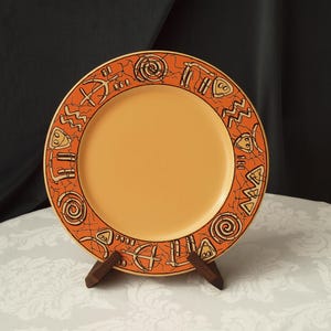 Set of 3 Wächtersbach Germany Orange Serving Plates 12.6", Vintage Mid-Century Modern Incan Geometric Chargers, Germany Folk Art Pottery