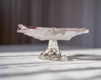Walther Glas Iris Rose Bowl - Vintage German Frosted Glass Dish - Pink Tinted Satin Glass - Footed Centerpiece - 1970s Romantic Decor