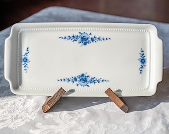 Eschenbach Bavaria Serving Platters - Blue Floral German Porcelain Trays - Vintage Rectangular Sandwich Plates - Classic Tableware