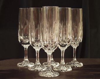 Villeroy&Boch Arabelle, Vintage Champagne Sekt Flutes, Heavy Cut Clear Lead Crystal Glasses, Figured Stemware Elegant Retired Pattern