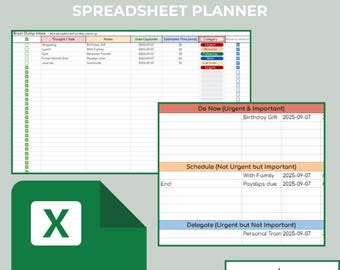ADHD Digital Planner: Brain Dump & Eisenhower Matrix Google Sheets Template (PDF Download