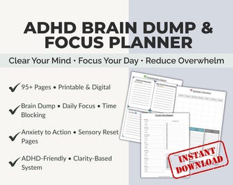ADHD Planner: Brain Dump, Task Tracker, Habit Tracker (Printable PDF)
