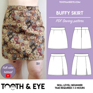 PDF Patrón de costura de falda Buffy de los años 90 / Tallas UK2-26/US00-22 / Descarga instantánea / Imprimir en casa en A4 y US Letter imagen 1