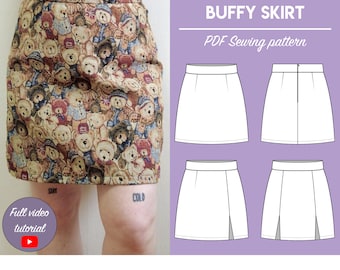 90s Buffy Skirt Sewing Pattern: Sizes UK2-26/US00-22 (PDF Pattern Download)