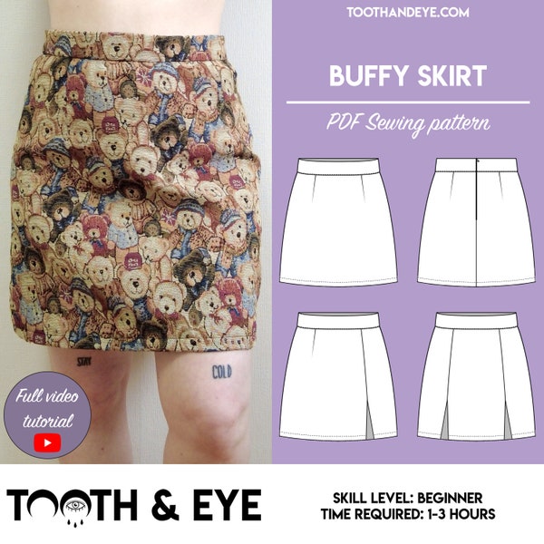 PDF 90s Buffy Skirt Sewing Pattern | Sizes UK2-26/US00-22 | Instant download | Print at home on A4 and US Letter