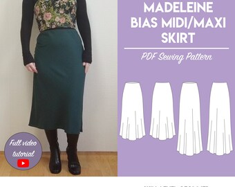 PDF Madeleine Bias Skirt Midi and Maxi Length Sewing Pattern | Sizes UK2-26/US00-22 | Instant download | Print at home on A4 and US Letter