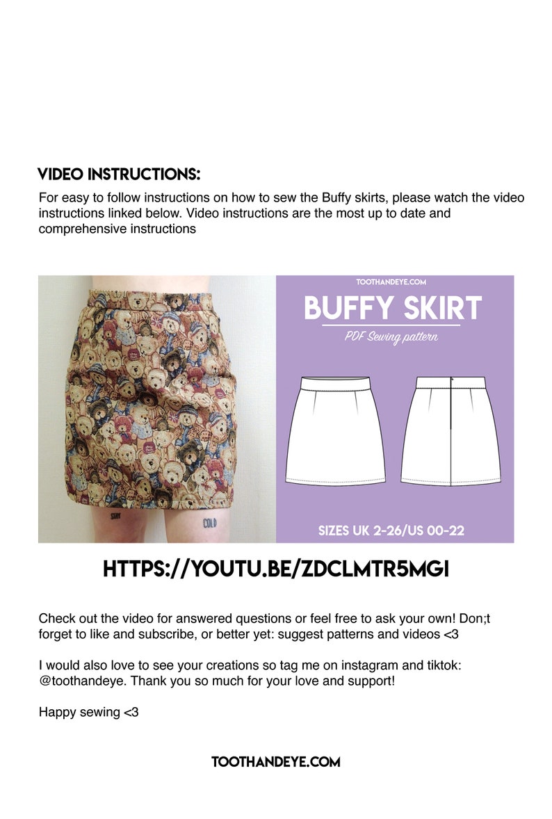 PDF Patrón de costura de falda Buffy de los años 90 / Tallas UK2-26/US00-22 / Descarga instantánea / Imprimir en casa en A4 y US Letter imagen 7
