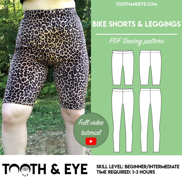 PDF High Waist Bike Shorts and Leggings Sewing Pattern | Sizes XS-5X | Instant download | Print at home on A4 and US Letter