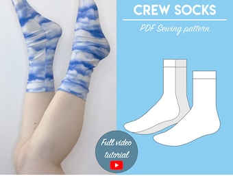 PDF Crew Socks Sewing Pattern | Euro Size 35-43 | US Size 5-12 | Instant download | Print at home on A4 and US Letter