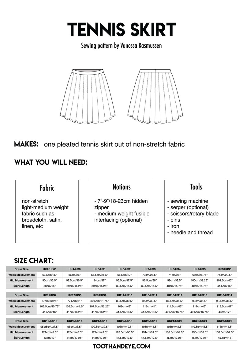 Layered PDF Tennis Skirt and Knife Pleat Sewing Pattern Sizes UK2-26/US00-22 Instant download Print at home on A4 and US Letter image 5