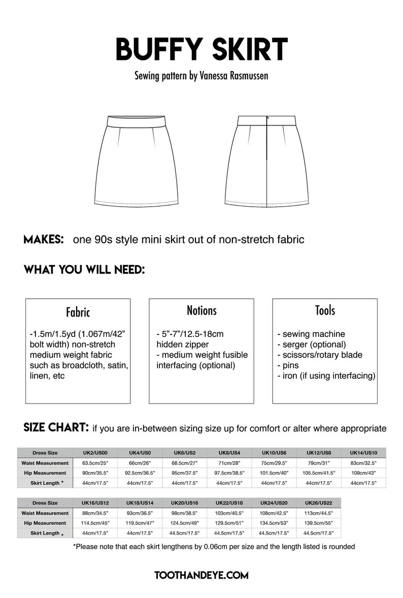 PDF 90s Buffy Skirt Sewing Pattern Sizes UK2-26/US00-22 Instant download Print at home on A4 and US Letter image 5