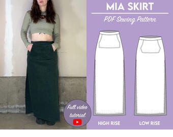 90s Mia Skirt Sewing Pattern: High/Low Waist Maxi (PDF Pattern Download)