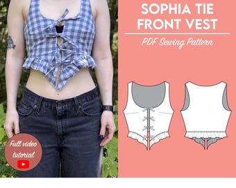 Sophia Tie Front Vest Sewing Pattern: Beginner/Intermediate, US0-16/UK4-20 (PDF Pattern Download)