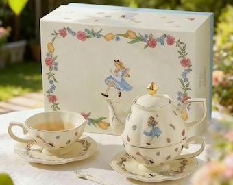 Juego de té de Alicia en el país de las maravillas Té de la tarde en casa Taza de cerámica Boda de alta belleza Chicas Instagram