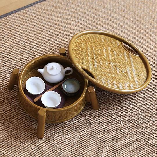 Bamboo Woven Tea Set Storage Box, Tea Table, Household Dust-proof ...