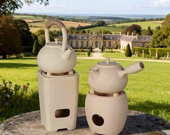 Estufa de té de carbón artesanal de arcilla blanca japonesa, estufa de cerámica gruesa para hervir té, estufa de té para exteriores, dispositivo para hervir té con alcohol