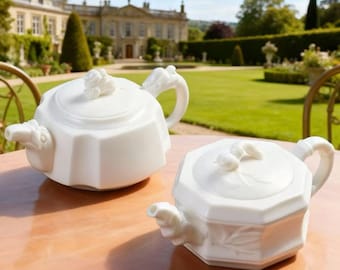ヴィンテージの高級白翡翠磁器中国茶器セット（トレイ付き）新品箱入り