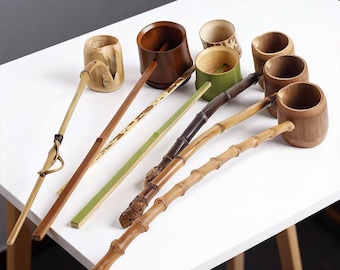 Retro bamboo root long handled bamboo water spoon, Japanese style tea spoon, watering water ladle, wine scooper, tea set accessories