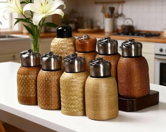 Taza de agua tejida en bambú, termo, taza portátil de viaje de alta gama, termo pequeño retro de estilo antiguo, taza de té