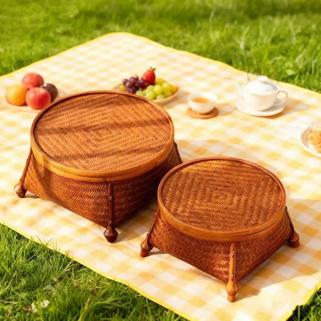 Bamboo Woven Multifunctional Tea Set Storage Box, Outdoor Dustproof ...