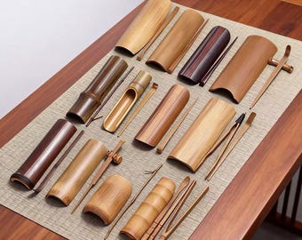 Cerimonia del tè in bambù fatta a mano, set da tè per sei gentiluomini, set da tre pezzi, set da tè kung fu in bambù