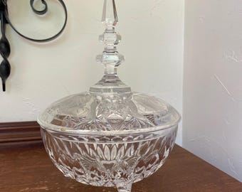 Vintage Lead Crystal 3 Footed Candy Dish With Lid | Bon Bon Nut Bowl | Trinket Box | Vanity Top Decor