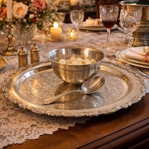 Vintage Oneida Silver Plated Chip And Dip Serving Platter | Georgian Scroll Pattern |