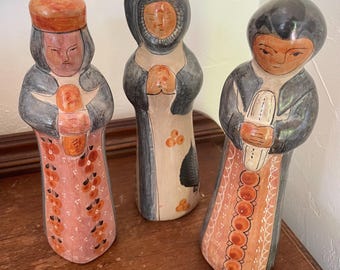 Figuras vintage de arte folclórica mexicana Tonalá | 3 Reis Magos | Presépio | Pintadas à mão