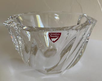 Orrefors Tornado Bowl Crystal Sweden Art Glass Signed Numbered