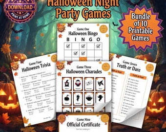 Halloween Party Games Bundle Printable | 10 Games Adults Kids | Bingo Trivia Charades | Instant Download