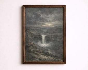 Tableau mural Palouse Falls, Washington : peinture à l'huile vintage, printemps frais, crépuscule à l'heure bleue, brume, ambiance artistique à imprimer