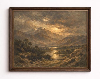 Tableau mural représentant les montagnes de l'Atlas au Maroc, peinture à l'huile baroque, coucher de soleil d'été luxuriant, à imprimer