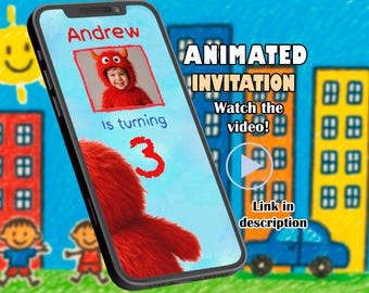 Red Furry Monster Birthday Video Invitation | ABC 123 Kids Party | Animated Digital Invite