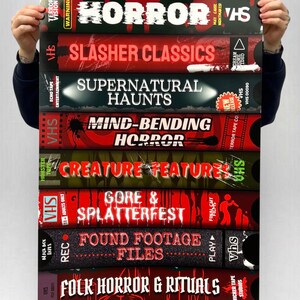VHS Horror Genre Movie Poster | Retro Scary Film Art Print | Slasher, Supernatural & Gore Wall Decor | Sinister Horror Artwork