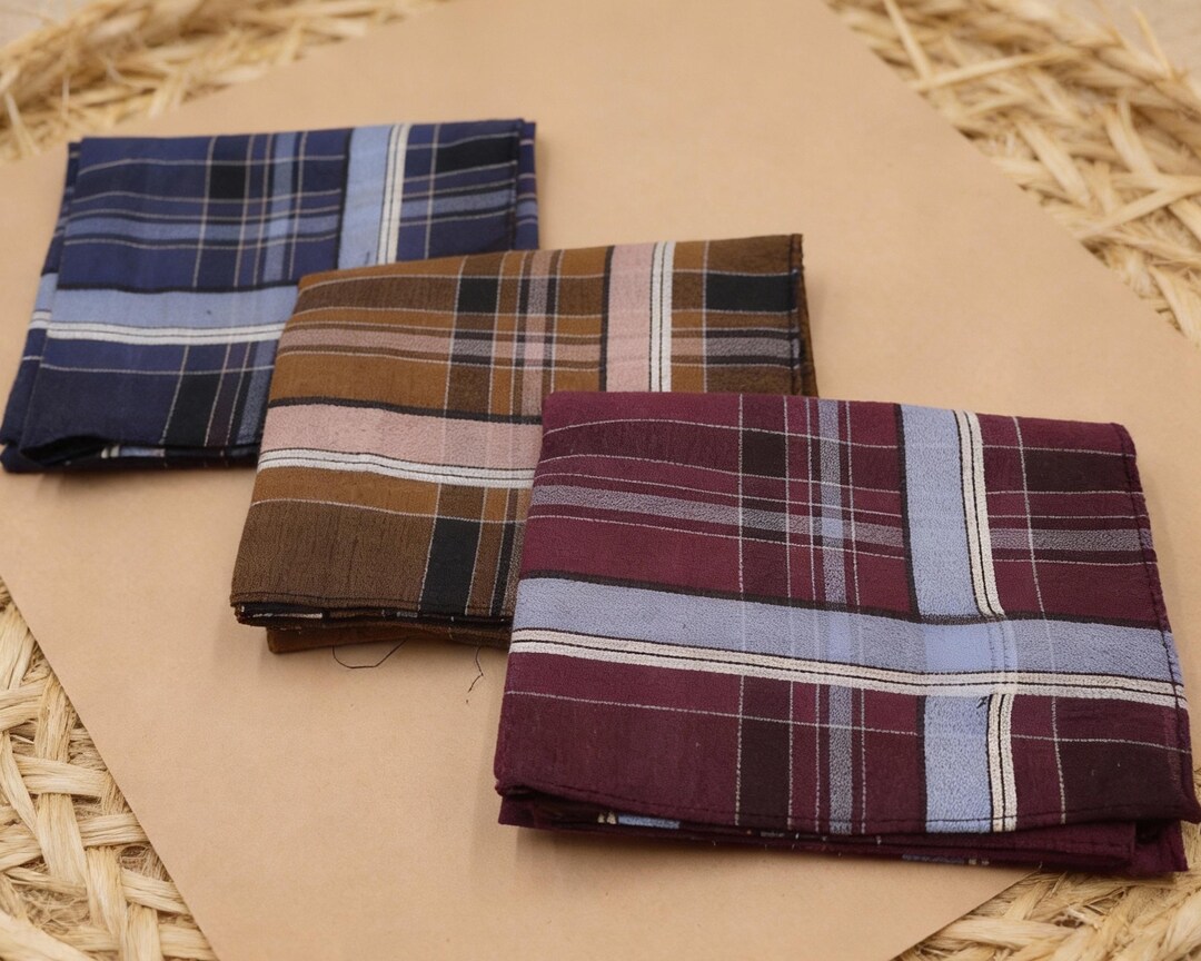 Checked Handkerchief Premium Set of 3,6,9 Assorted Plain Check Handkerchiefs for Men, Soft ...