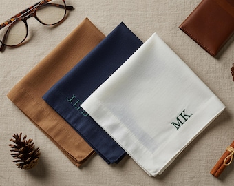 Personalized Men’s Handkerchief Custom Initials Embroidery Monogram Hanky Classic Cotton Pocket Hankie Groomsmen or Father of the Bride Gift