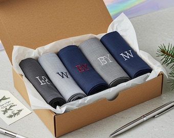 Custom Initials Embroidery Monogram Hanky Personalized Men’s Handkerchief Classic Cotton Pocket Hankie Groomsmen or Father of the Bride Gift