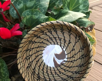 Winter Berry coiled pine needle trinket basket