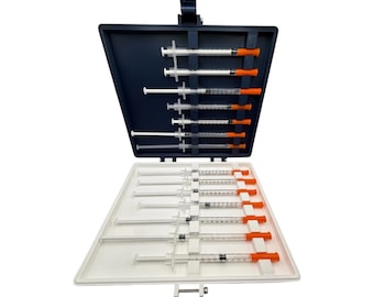 Syringe holder travel case low profile  for 0.5ml or 1ml syringes | storage box for new or preloaded syringes, trt peptides travel insulin
